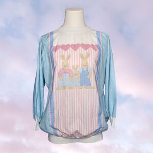 Vtg 80's Daisy Kingdom Bunny Stripe Heart Coquette Kawaii Crew Neck Top Sz M